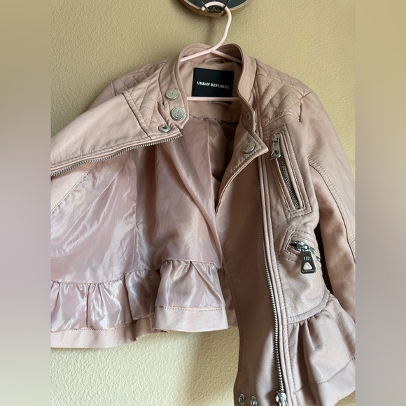 Urban Republic Girls 5/6 Pink Peplum Faux Leather Moto Jacket - Picture 6 of 6
